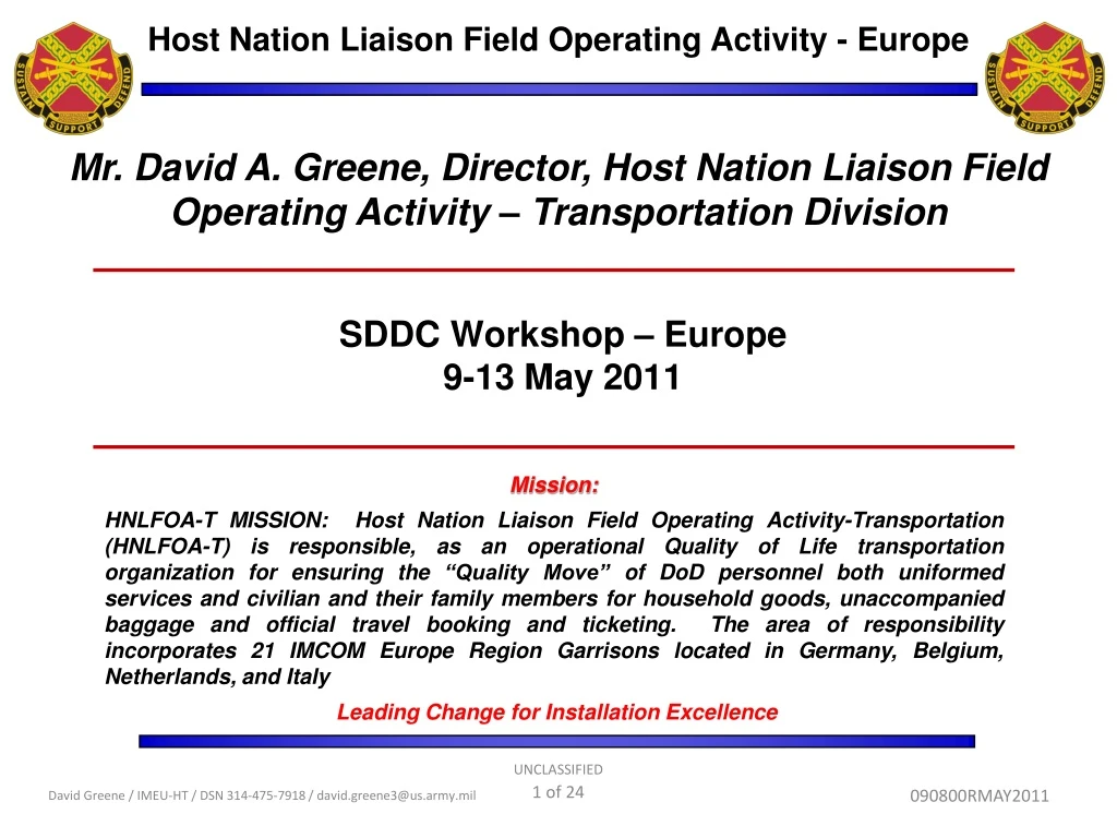 mr david a greene director host nation liaison field operating activity transportation division