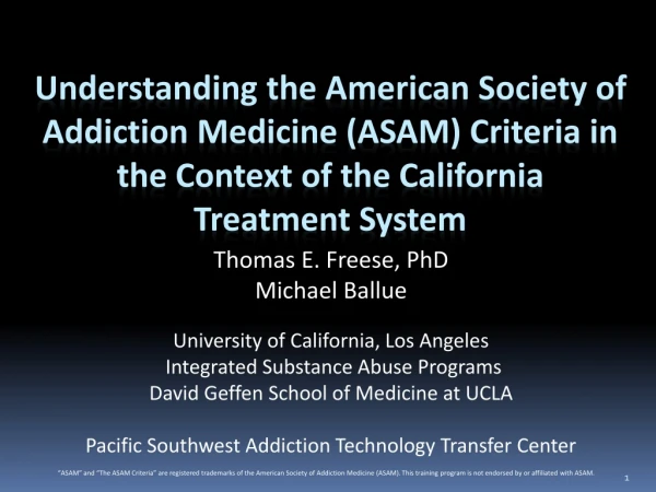 Thomas E. Freese, PhD Michael Ballue University of California, Los Angeles