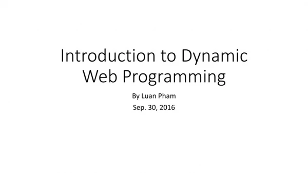 Introduction to Dynamic Web Programming