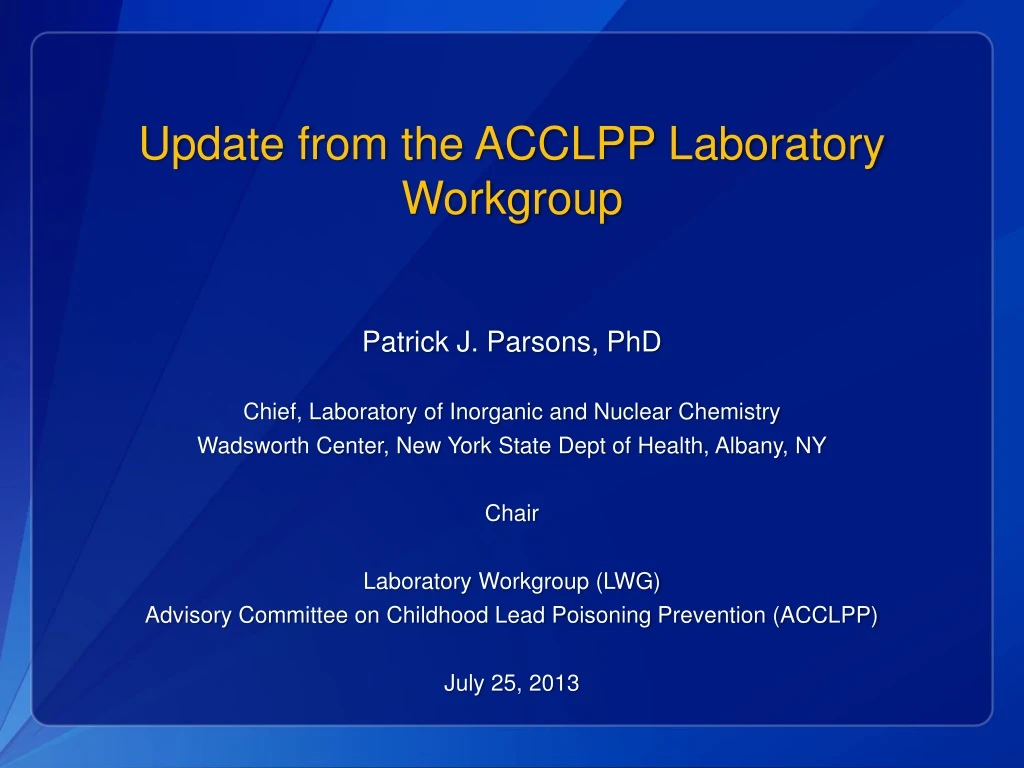 update from the acclpp laboratory workgroup