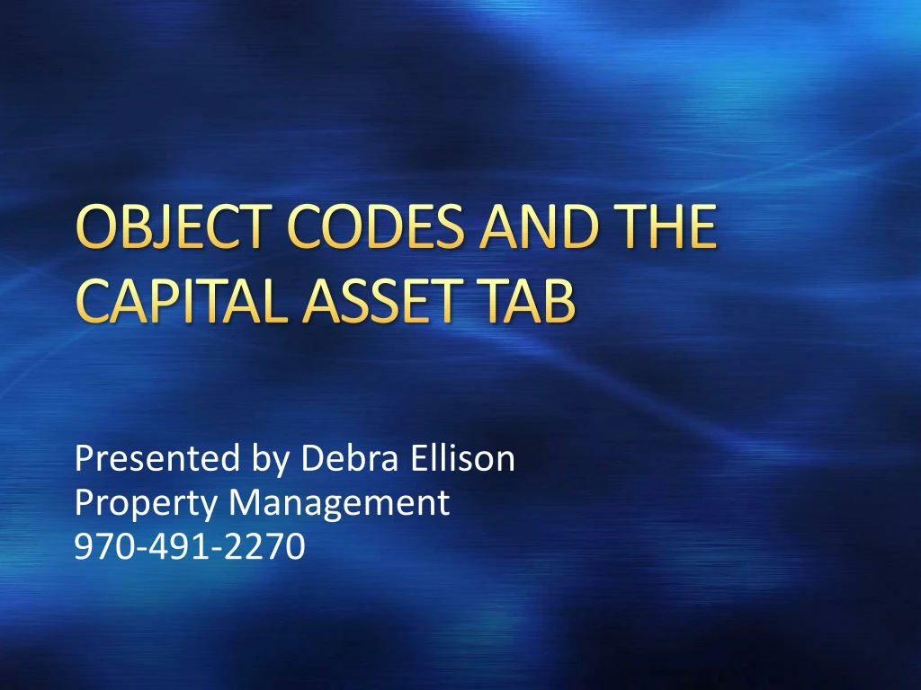 object codes and the capital asset tab