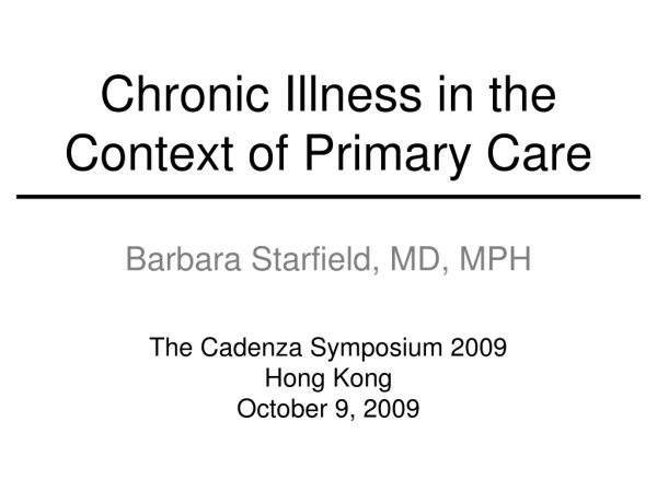 Chronic Illness in the Context of Primary Care