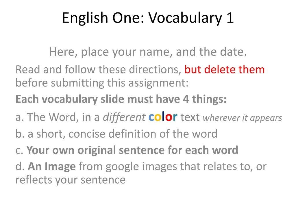 english one vocabulary 1