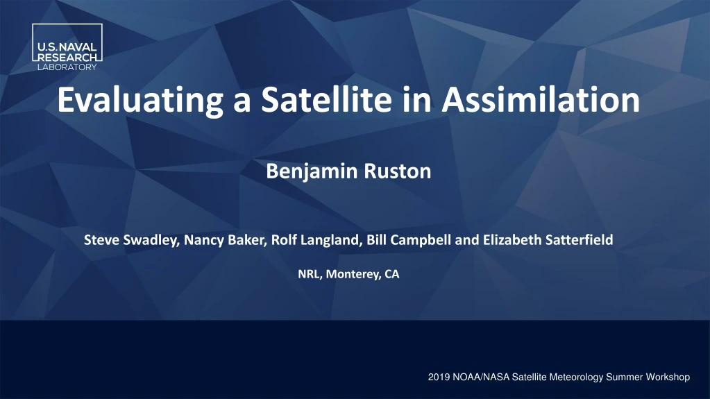 evaluating a satellite in assimilation benjamin