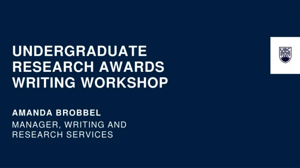 Undergraduate Research Awards Writing Workshop