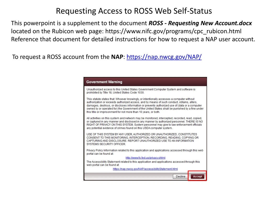requesting access to ross web self status