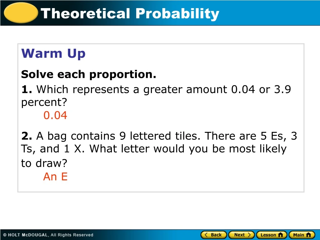 warm up solve each proportion 1 which represents