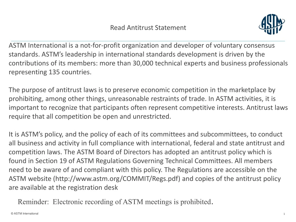 read antitrust statement astm international