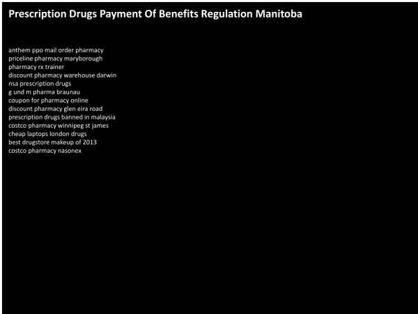 Prescription Drugs Payment Of Benefits Regulation Manitoba