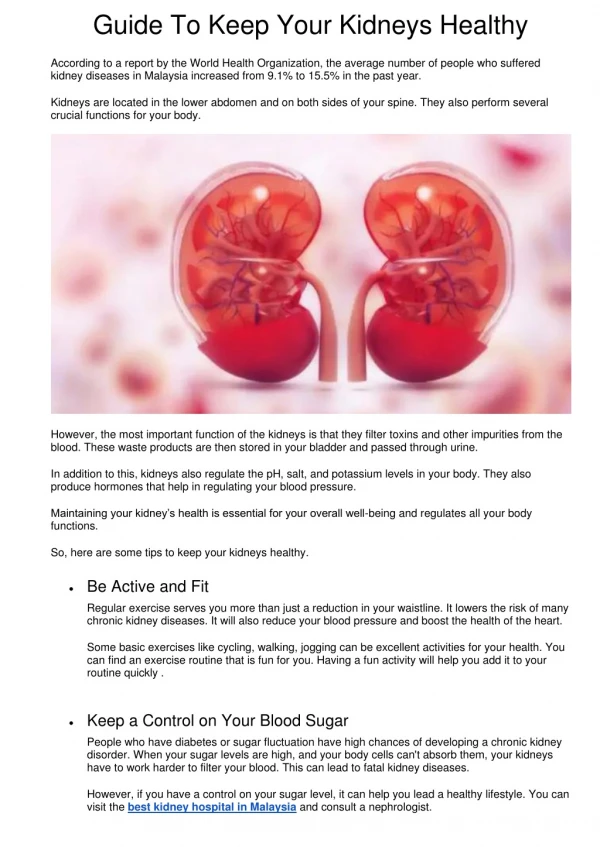 Guide To Keep Your Kidneys Healthy