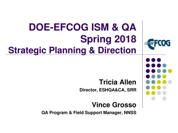 DOE-EFCOG ISM &amp; QA Spring 2018 Strategic Planning &amp; Direction