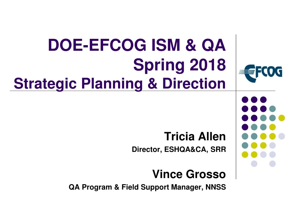 doe efcog ism qa spring 2018 strategic planning direction