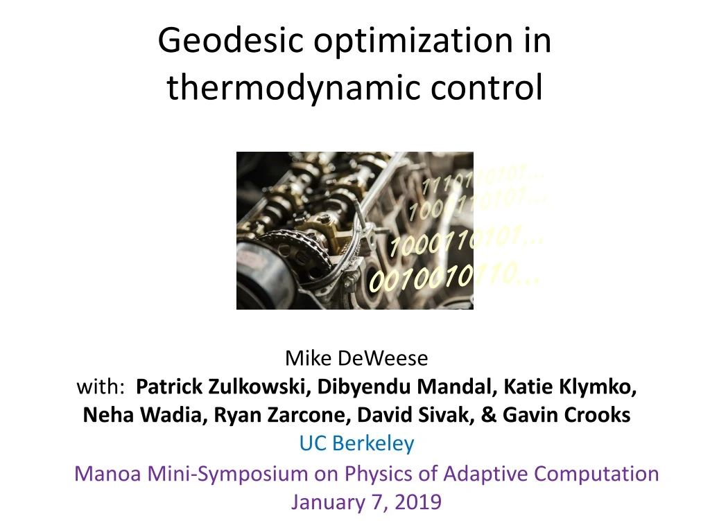 geodesic optimization in thermodynamic control