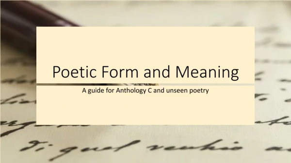 Poetic Form and Meaning