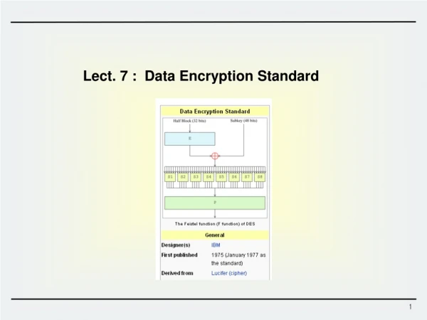 Lect. 7 : Data Encryption Standard