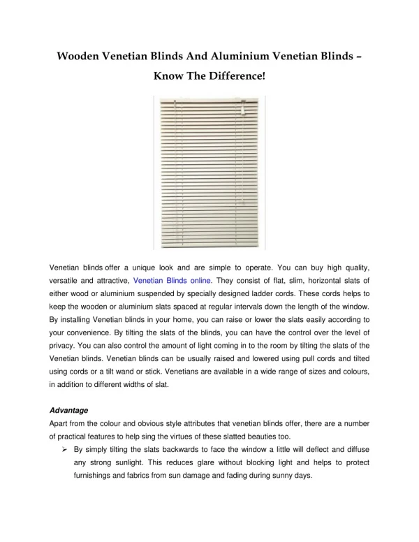 Difference between Wooden Venetian Blinds and Aluminium Venetian Blinds