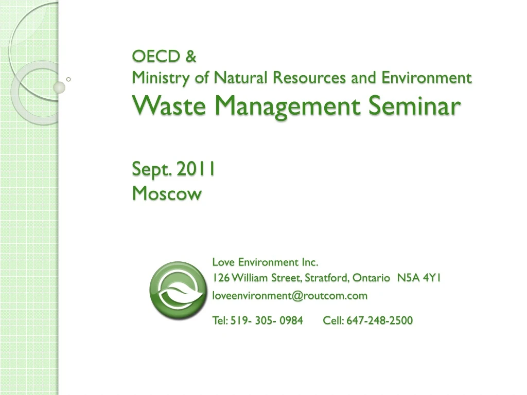 oecd ministry of natural resources and environment waste management seminar sept 2011 moscow