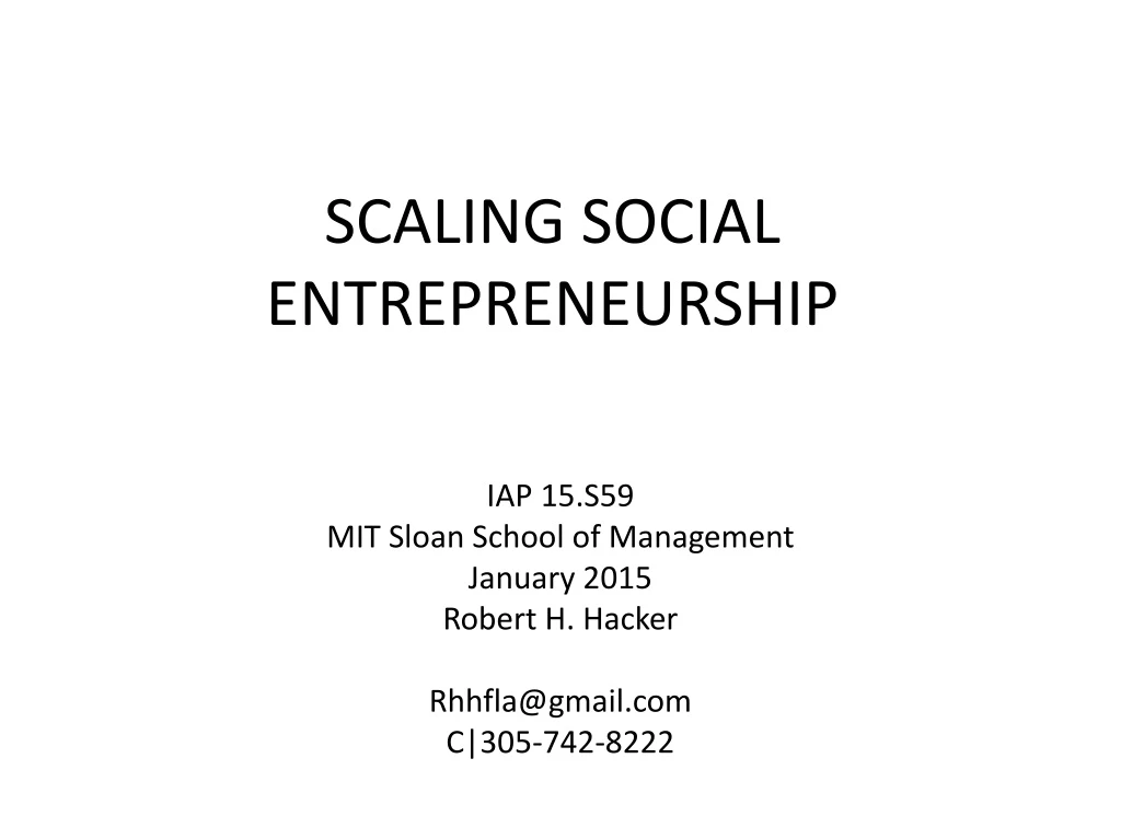 scaling social entrepreneurship