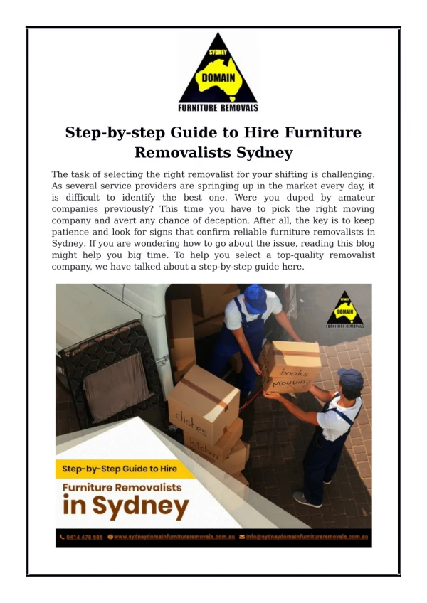 Step-by-step Guide to Hire Furniture Removalists Sydney