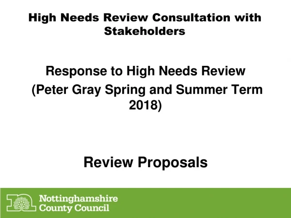 High Needs Review Consultation with Stakeholders