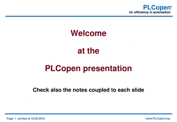 Welcome at the PLCopen presentation
