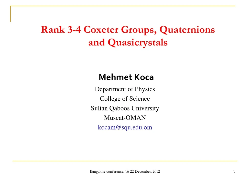rank 3 4 coxeter groups quaternions and quasicrystals