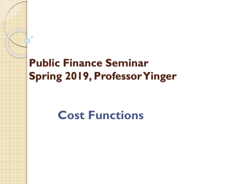 public finance seminar spring 2019 professor yinger