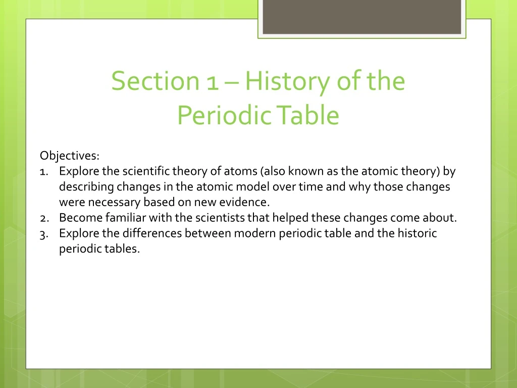 section 1 history of the periodic table