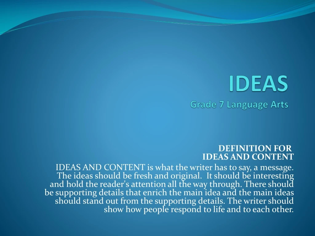 ideas grade 7 language arts