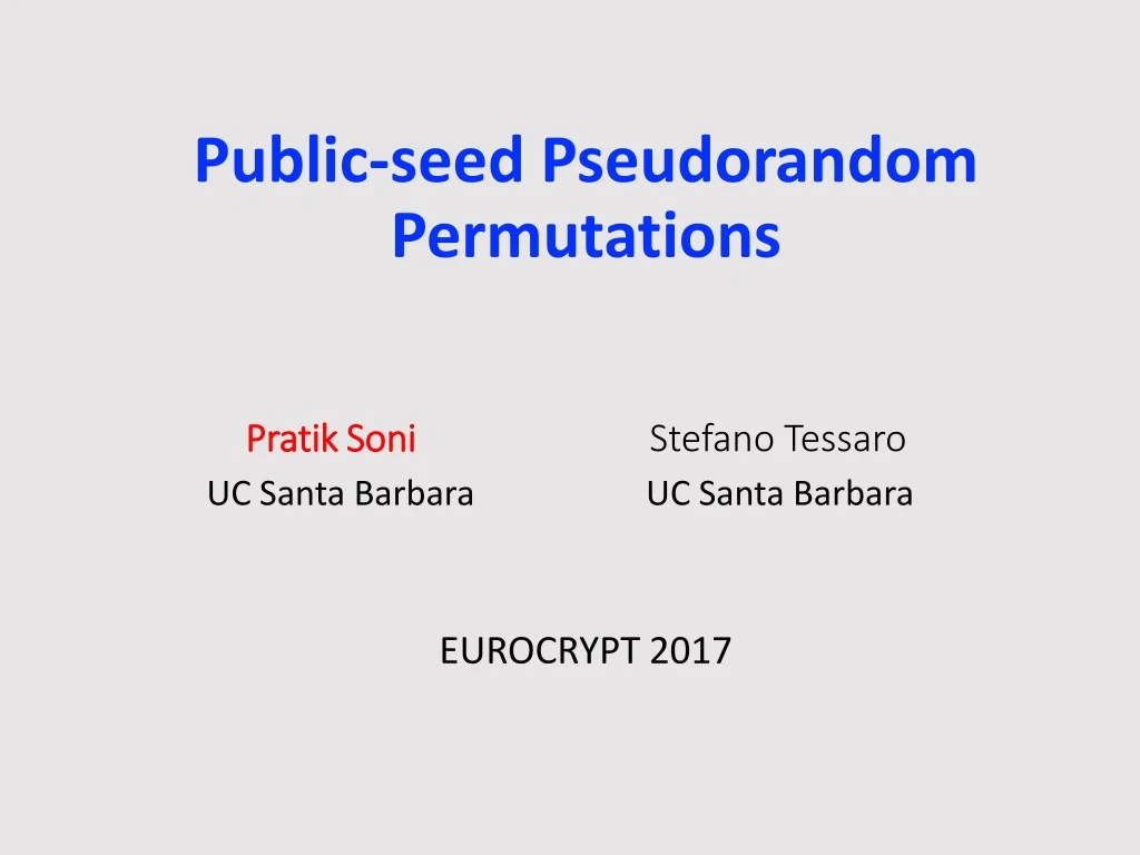 public seed pseudorandom permutations