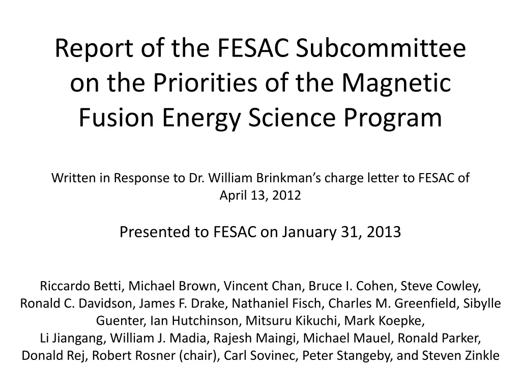 report of the fesac subcommittee