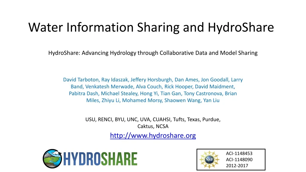 water information sharing and hydroshare