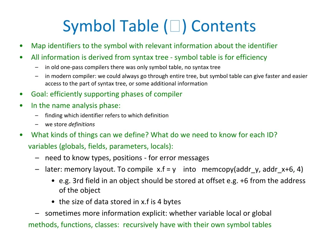 symbol table contents