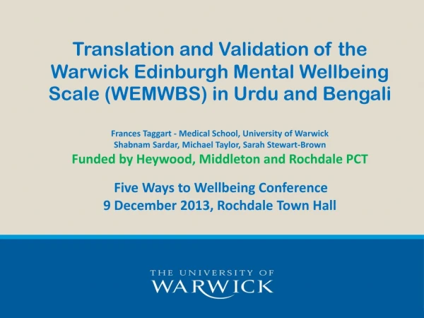 The WEMWBS Mental Wellbeing Scale