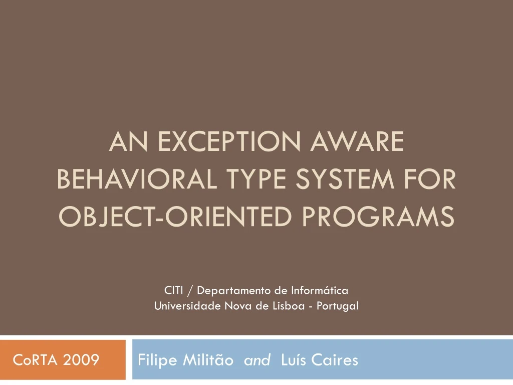 an exception aware behavioral type system for object oriented programs