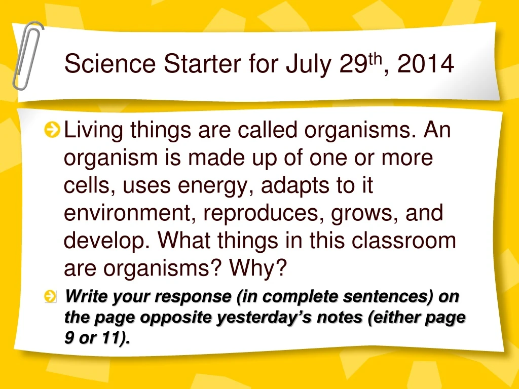 science starter for july 29 th 2014