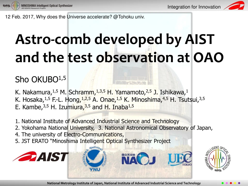 astro comb developed by aist and the test observation at oao