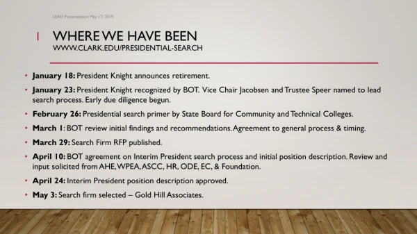 Where we have been clark/presidential-search