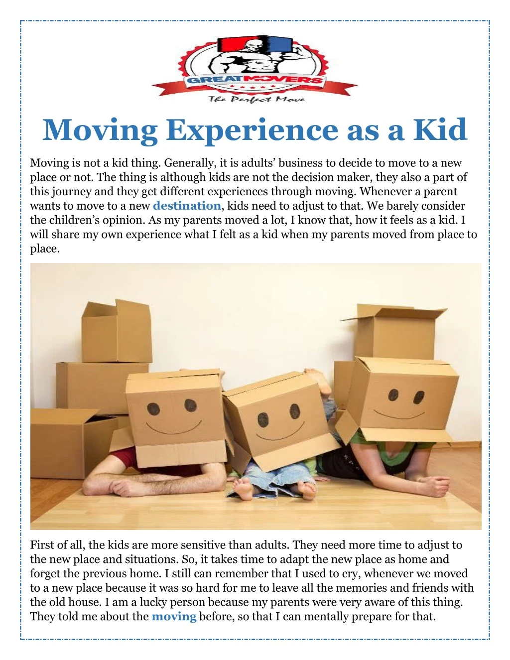 moving experience as a kid