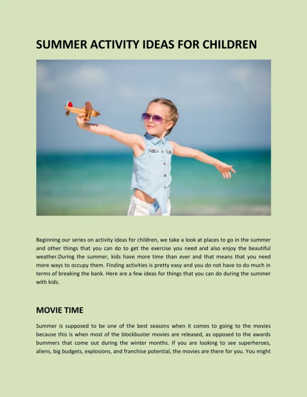SUMMER ACTIVITY IDEAS FOR CHILDREN