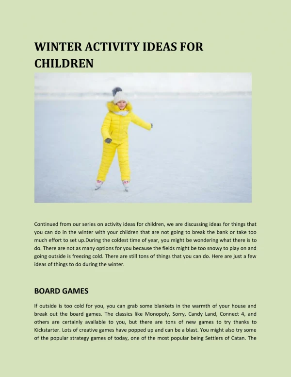 WINTER ACTIVITY IDEAS FOR CHILDREN
