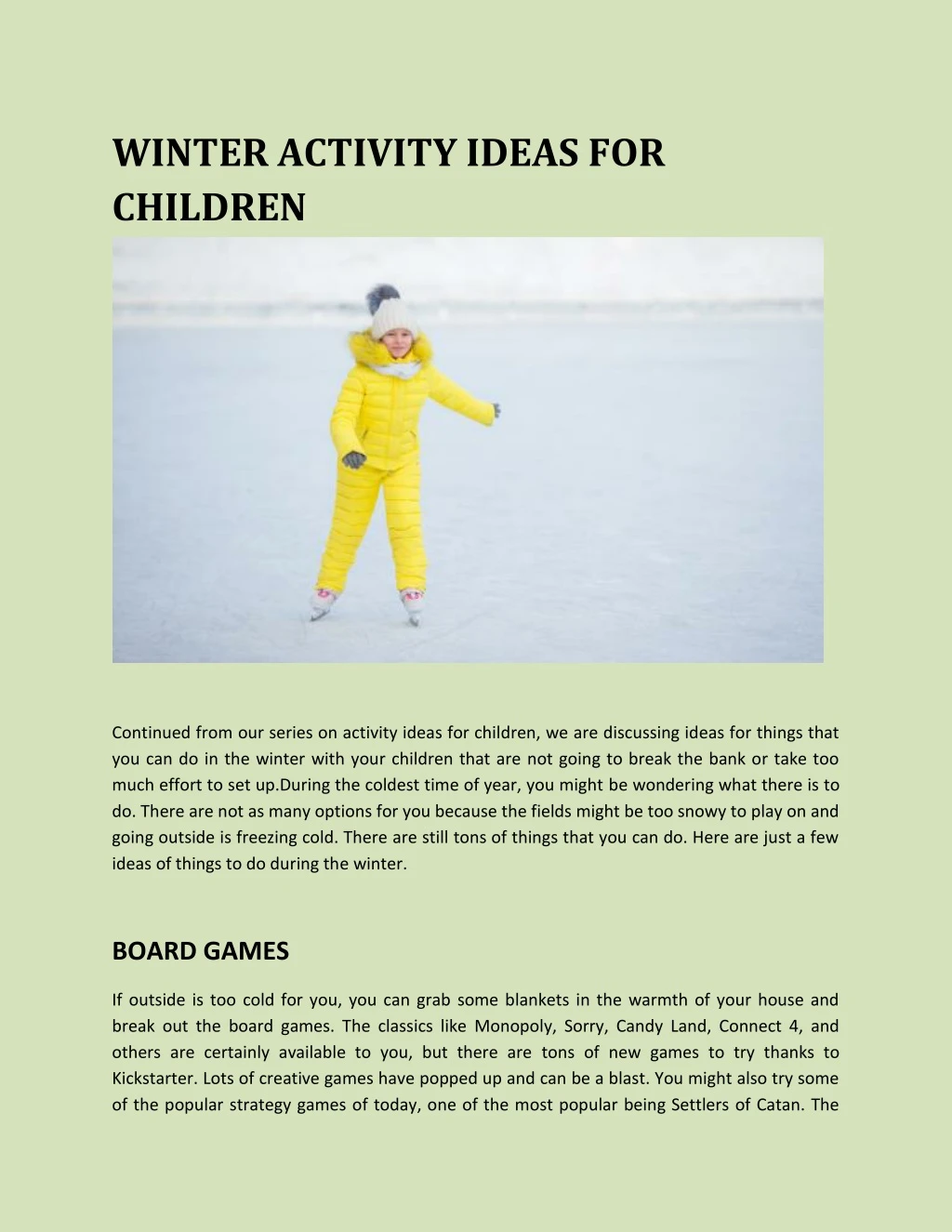 winter activity ideas for children