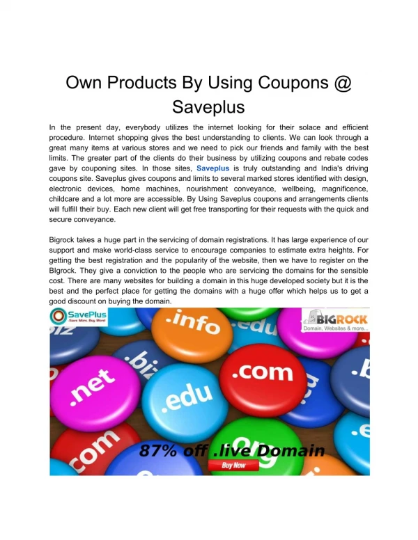 Own Products By Using Coupons @ Saveplus