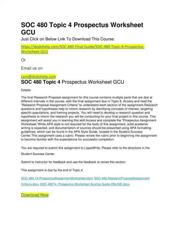 SOC 480 Topic 4 Prospectus Worksheet GCU