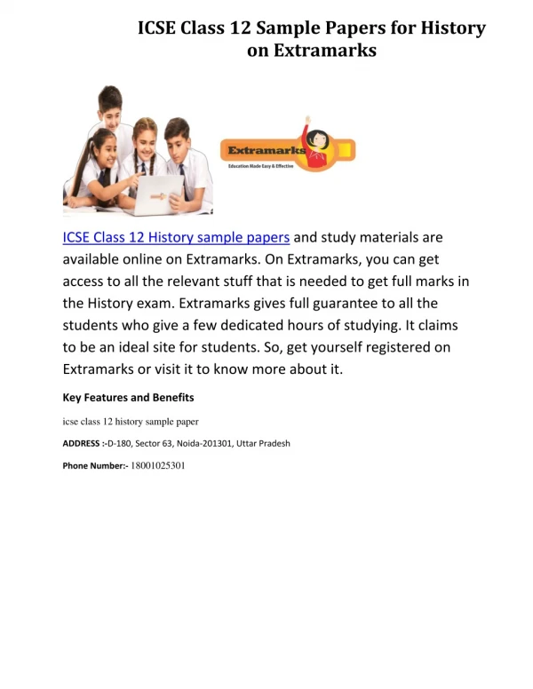 ICSE Class 12 Sample Papers for History on Extramarks