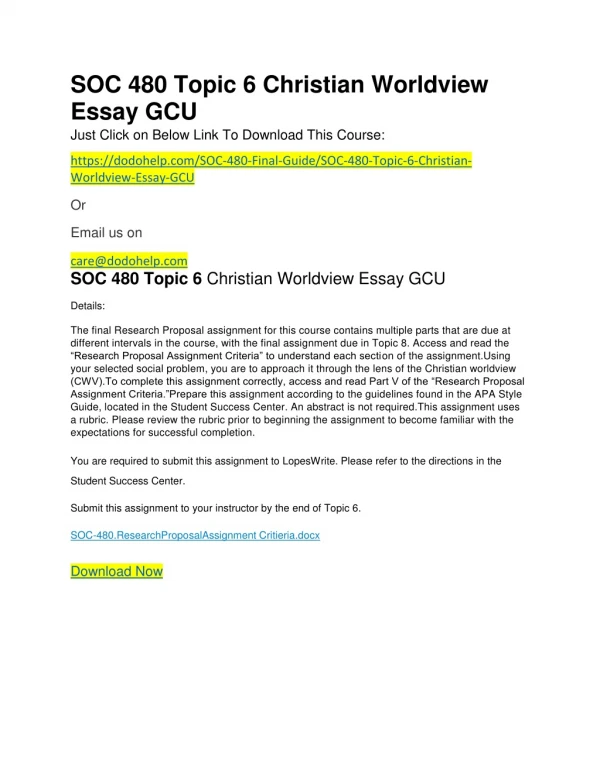 SOC 480 Topic 6 Christian Worldview Essay GCU