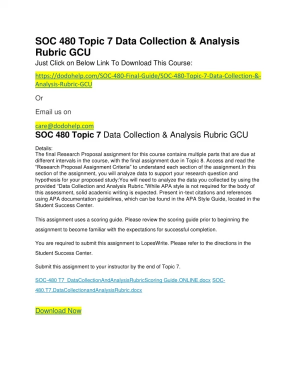 SOC 480 Topic 7 Data Collection & Analysis Rubric GCU