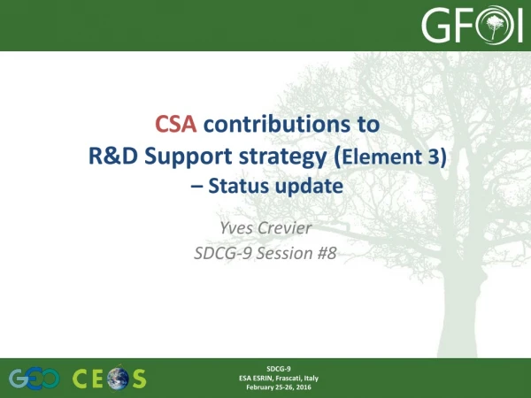 CSA contributions to R&amp;D Support strategy ( Element 3 ) – Status update