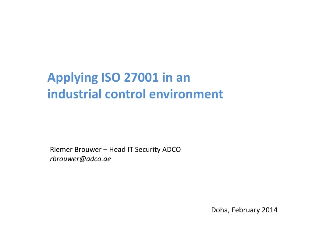 applying iso 27001 in an industrial control environment