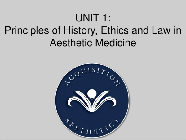 UNIT 1: Principles of History, Ethics and Law in Aesthetic Medicine